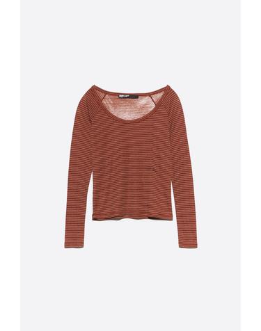 빔바이롤라 스트라이프 린넨 슬림핏 긴팔 티셔츠 262BR7402.12600 BROWN