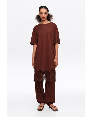 빔바이롤라 레이스 헴 반팔 티셔츠 원피스 261BR9076.10600 BROWN