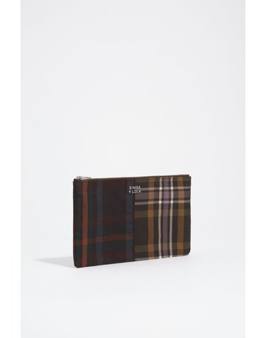 빔바이롤라 타탄 체크 코팅 지퍼 파우치 262BBV407.20254 TARTAN CHOCOLATE GREEN