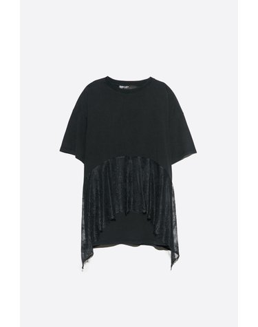 빔바이롤라 블랙 레이스 러플 반팔 티셔츠 262BR7463.10035 WASHED BLACK