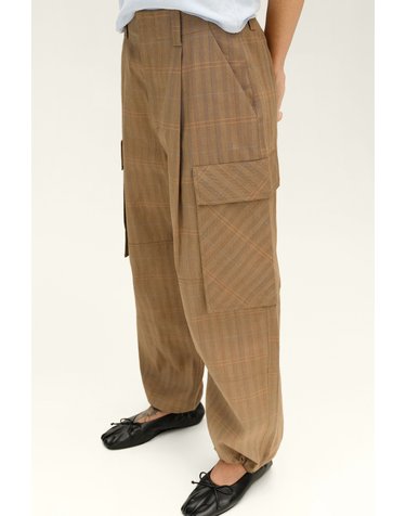 빔바이롤라 체크 면 와이드 카고 팬츠 262BR6017.12601 LIGHT BROWN