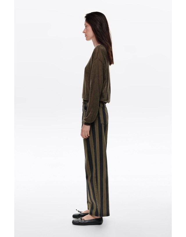 빔바이롤라 빔바이롤라 스트라이프 와이드 코튼 팬츠 262BR6114.12530 KHAKI 멀티컬러 착용컷