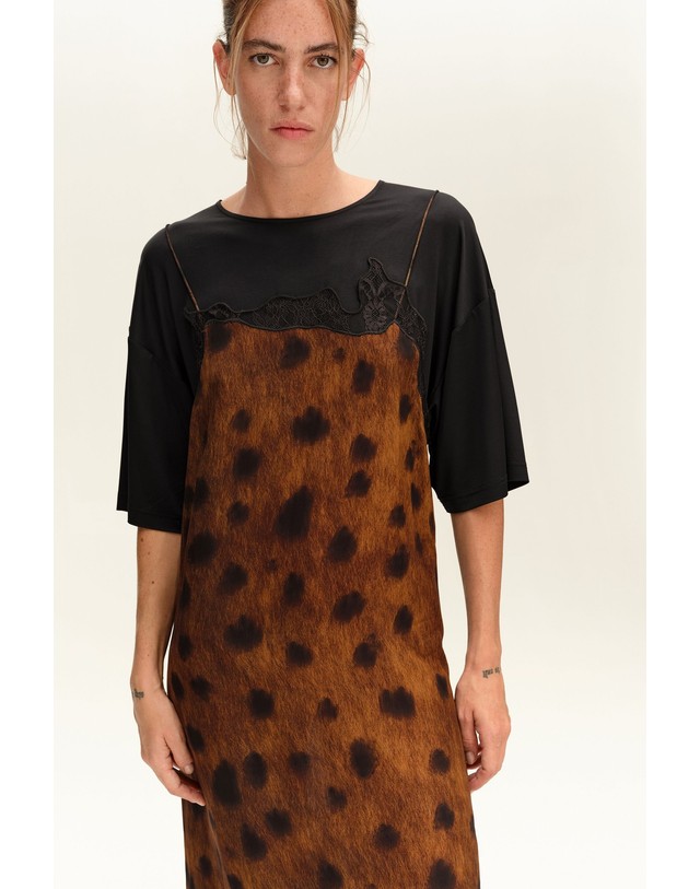 빔바이롤라 빔바이롤라 레이어드 스트랩 미디 원피스 262BR9024.11310 DEER BLACK BROWN 멀티컬러 착용컷