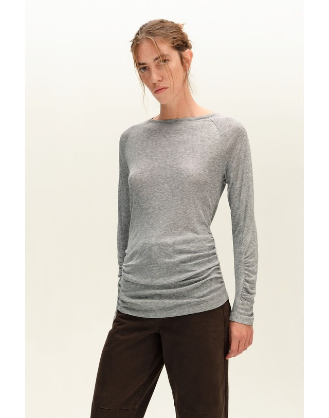 빔바이롤라 빔바이롤라 멜란지 래글런 보트넥 긴팔 티셔츠 262BR7409.10013 MELANGE GREY 그레이 착용컷