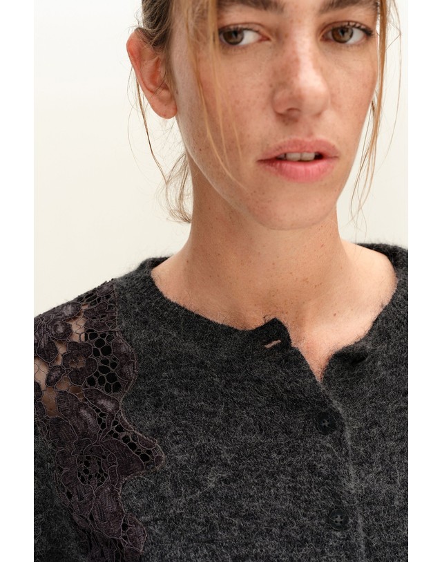 빔바이롤라 빔바이롤라 멜란지 모헤어 레이스 가디건 262BR7318.10016 DARK GREY MELANGE 그레이 착용컷
