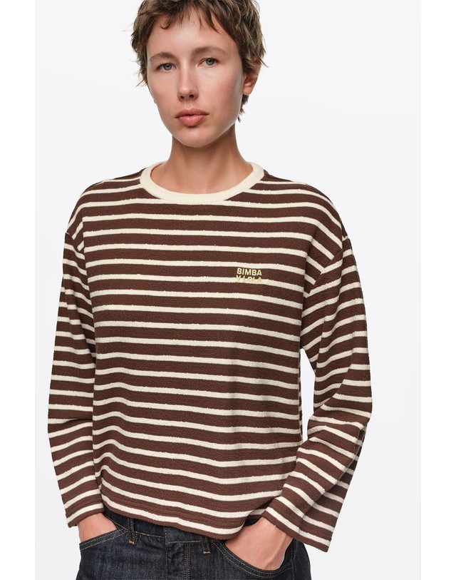 빔바이롤라 빔바이롤라 박시핏 테리 코튼 긴팔 티셔츠 262BR7415.12600 BROWN 브라운 착용컷