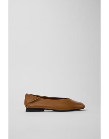캠퍼 가죽 스퀘어토 발레리나 플랫 K201253-041 BROWN