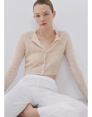 망고 크롭 라운드넥 알파카 혼방 가디건 27081526_08 BEIGE