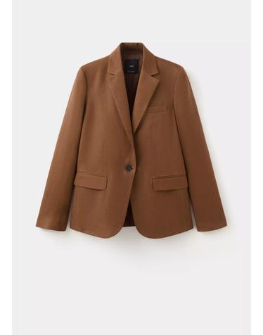망고 린넨 레귤러핏 버튼 블레이저 27057156_30 MARRON