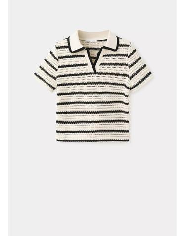 망고 크로셰 니트 반팔 폴로 셔츠 37091357_02 BLANCO ROTO