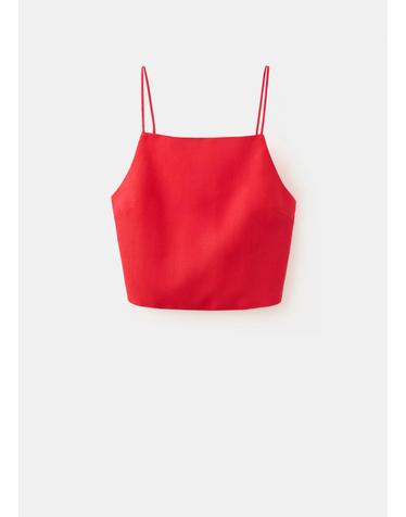 망고 린넨 크롭 스트랩 탑 37071452_70 ROJO
