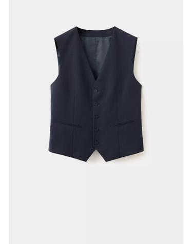 망고 100% 울 브이넥 수트 베스트 37041416_56 AZUL MARINO