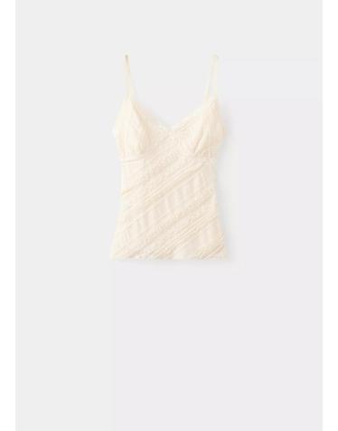 망고 브이넥 레이스 스트랩 탑 37031467_10 VAINILLA