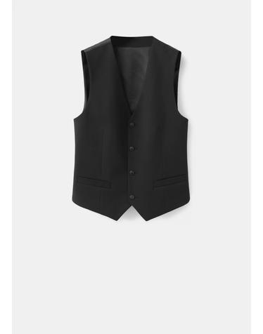 망고 슬림핏 브이넥 수트 베스트 37041357_99 NEGRO