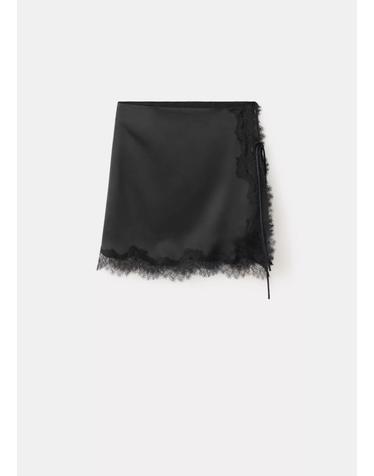 망고 레이스 트림 새틴 미니 스커트 27058278_99 NEGRO