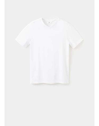 망고 슬림핏 브이넥 반팔 티셔츠 37081426_01 BLANCO