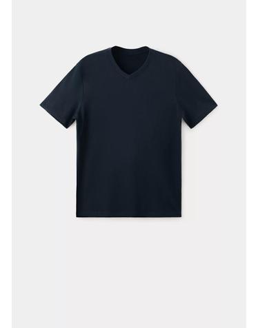 망고 슬림핏 브이넥 반팔 티셔츠 37081426_56 AZUL MARINO