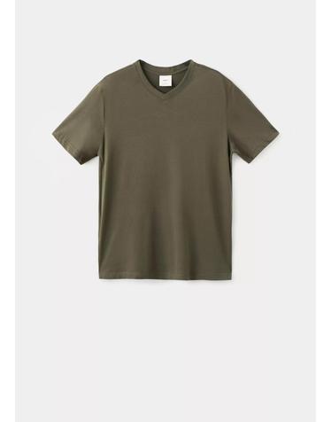 망고 슬림핏 브이넥 반팔 티셔츠 37081426_37 KHAKI