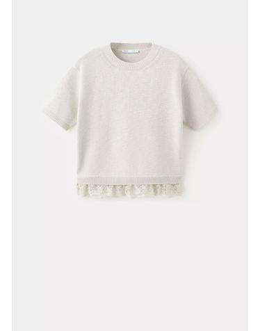 망고 레이스 트림 크루넥 반팔 니트 티셔츠 37091486_06 GRIS CLARO/PASTEL