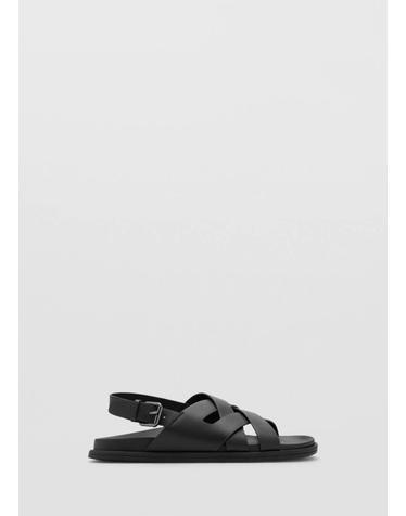 망고 크로스 스트랩 레더 샌들 37071370_99 NEGRO