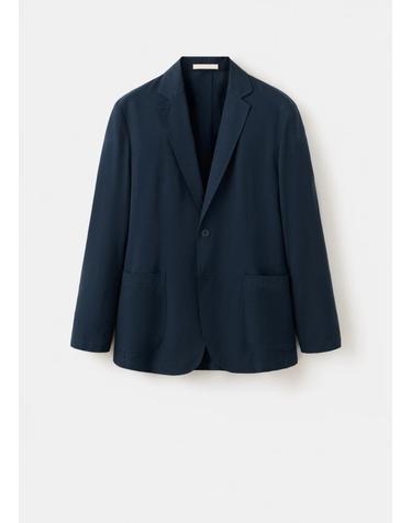망고 슬림핏 린넨 혼방 수트 블레이저 37041368_56 AZUL MARINO