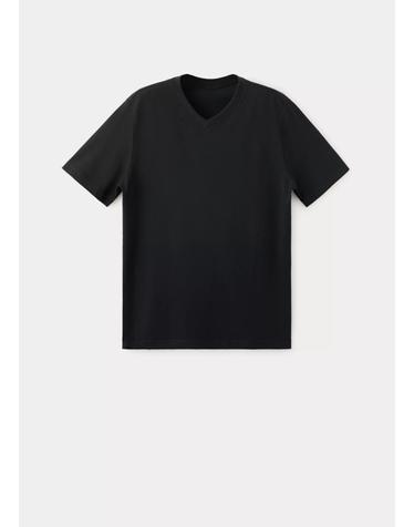 망고 슬림핏 브이넥 반팔 티셔츠 37081426_99 NEGRO