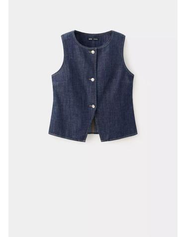 망고 버튼 라운드넥 민소매 데님 베스트 37062892_TS AZUL