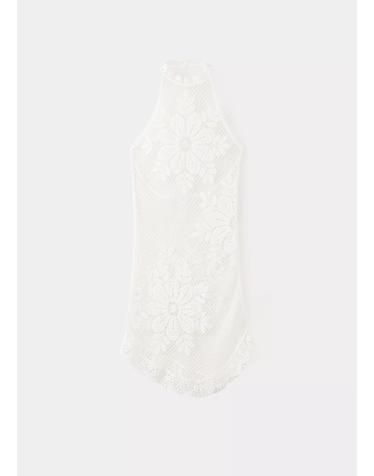 망고 크로셰 홀터넥 민소매 미니 원피스 37042530_01 BLANCO