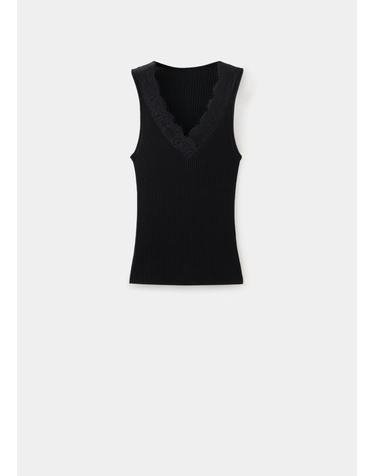 망고 레이스 브이넥 리오셀 민소매 탑 37072894_99 NEGRO