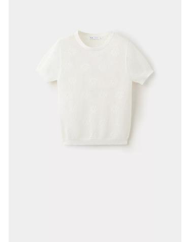 망고 크로셰 니트 라운드넥 반팔 탑 37012530_01 BLANCO