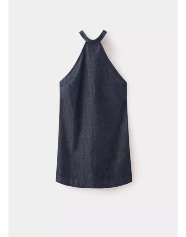 망고 홀터넥 민소매 데님 미니 원피스 37032528_TS AZUL