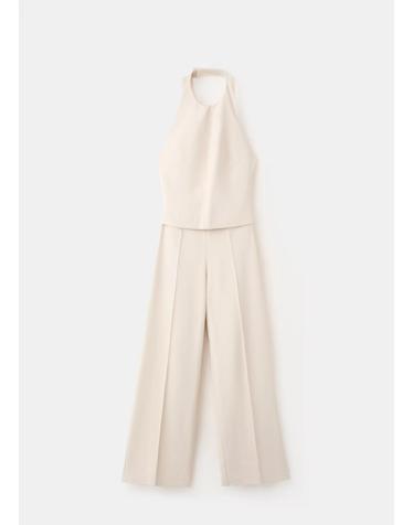 망고 홀터넥 오픈백 플리츠 점프수트 37082893_08 BEIGE