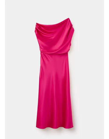 망고 비대칭 실크 민소매 미디 원피스 37082562_88 FUCSIA