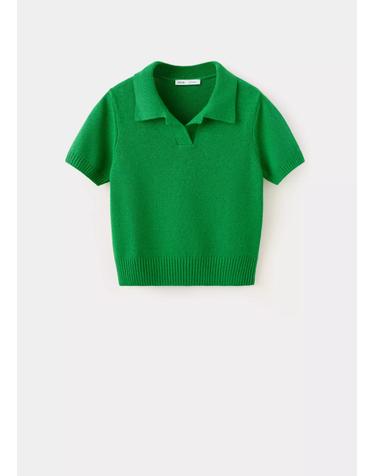 망고 레귤러핏 폴로넥 반팔 니트 탑 37052555_43 VERDE