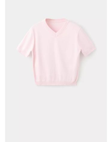 망고 브이넥 반팔 파인 니트 티셔츠 37013277_82 ROSA CLARO