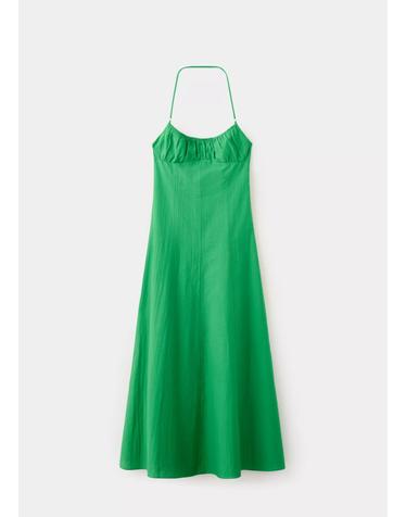 망고 셔링 홀터넥 미디 원피스 37072934_43 VERDE