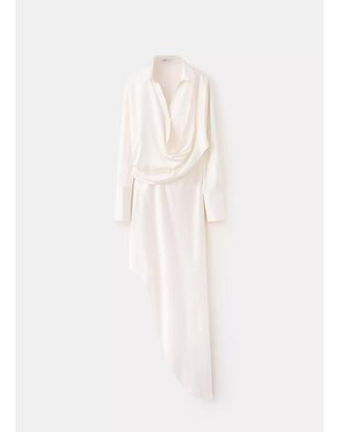 망고 새틴 비대칭 헴 셔츠 롱 원피스 37043883_02 BLANCO ROTO