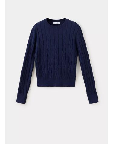 망고 케이블 니트 크루넥 스웨터 37004081_56 AZUL MARINO OSCURO