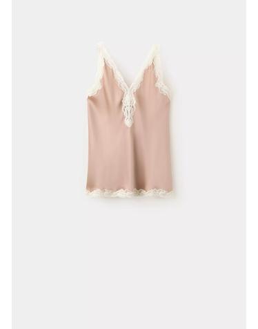 망고 레이스 새틴 브이넥 스트랩 탑 37064070_82 ROSA CLARO