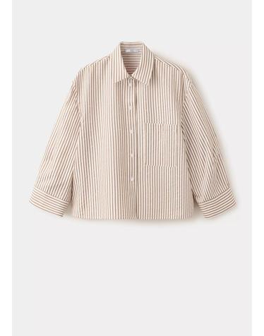 망고 스트라이프 라인스톤 크롭 긴팔 셔츠 37014086_30 MARRON
