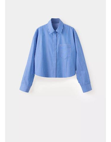 망고 스트라이프 포켓 크롭 긴팔 셔츠 37014074_52 AZUL