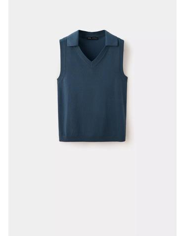 망고 브이넥 민소매 니트 탑 37084414_52 GRIS MEDIO