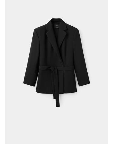 망고 더블브레스트 벨트 정장 재킷 37065841_99 NEGRO