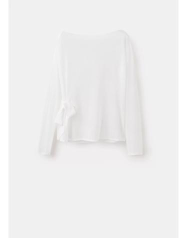 망고 보트넥 리본 파인 니트 긴팔 티셔츠 37034073_02 BLANCO ROTO