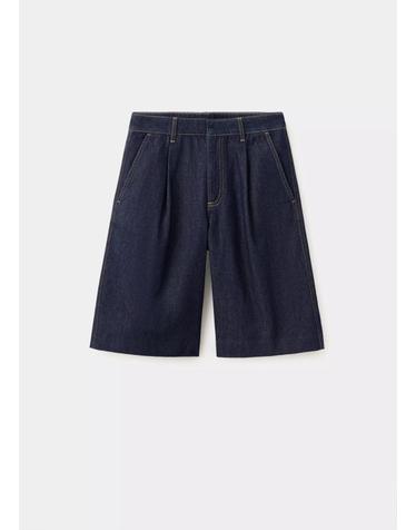 망고 스트레이트핏 핀턱 데님 반바지 37084077_TS AZUL