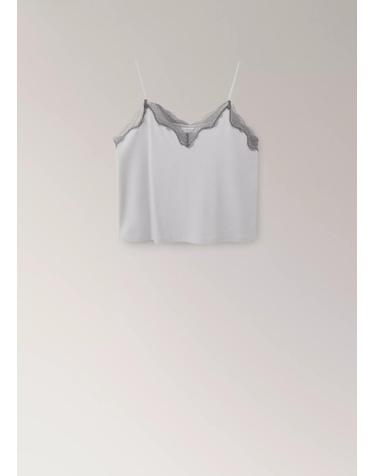 망고 레이스 브이넥 스트랩 캐미솔 탑 37092915_92 GRIS