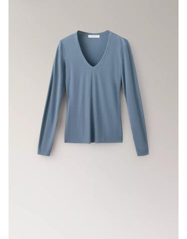 망고 라이오셀 울 브이넥 파자마 티셔츠 37052915_52 AZUL