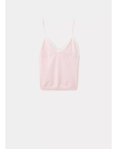망고 레이스 트림 스트랩 니트 탑 37074086_81 ROSA PASTEL