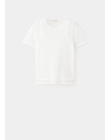 망고 레이어드 라운드넥 반팔 니트 탑 37014078_01 BLANCO