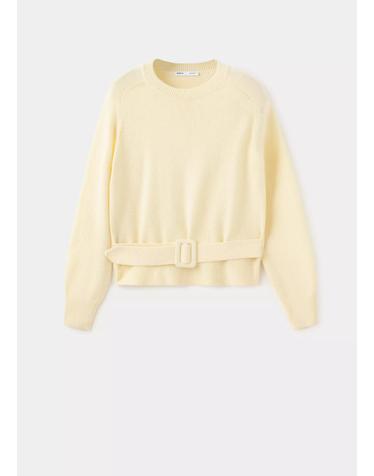 망고 버클 벨트 크루넥 긴팔 니트 스웨터 37005884_11 AMARILLO PASTEL
